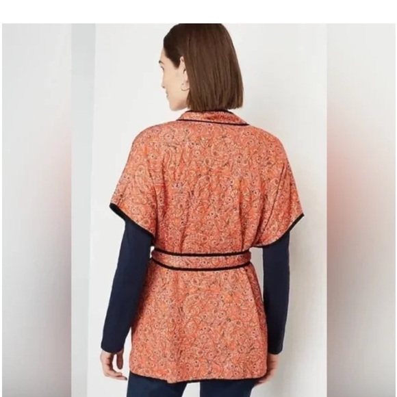 NWT J Jill Belted Quilted Ruana Jacket Kimono Orange Paisley Size Small - large - Picture 2 of 6